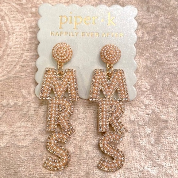 Brand New Piper K MRS Rhinestone Cultured Pearl Drop Earrings Wedding Bride - Picture 1 of 10